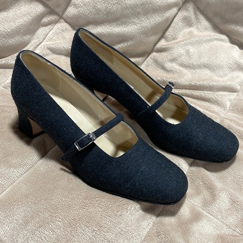 Talbots Black Mary Jane Block Heel Pumps with Buckle